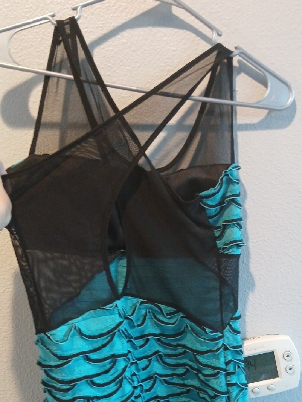 Lumi Medium Turquoise Ruffle Mesh Mini Dress Party Mini Stretchy Ruffle - Picture 2 of 5